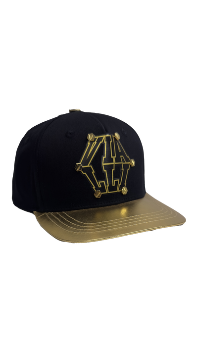 Vialli Golden Cap Black Gold Two-Tone Design with Hexagons and Snap Closure