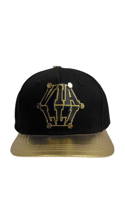 Vialli Golden Cap Black Gold Two-Tone Design with Hexagons and Snap Closure