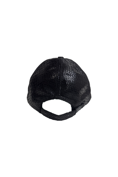 Vialli Gatter Cap: Stylish Black Faux Snake Skin with Hexagonal Logo