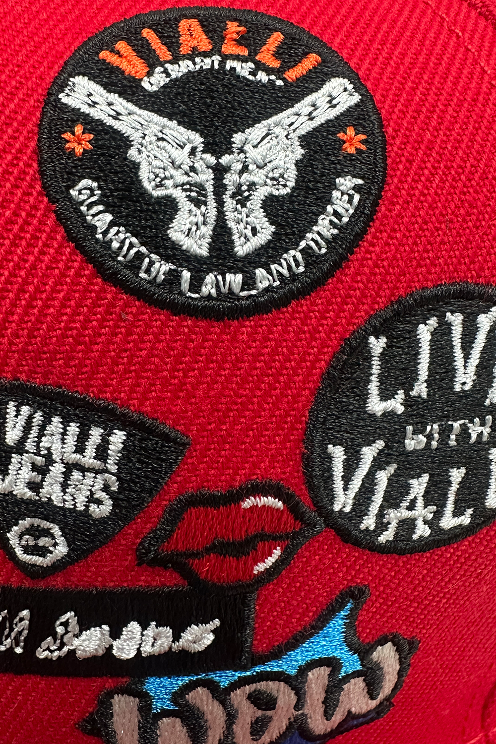 Stylish Red Vialli Ixpinniola Cap with Flat Peak and Embroidered Details