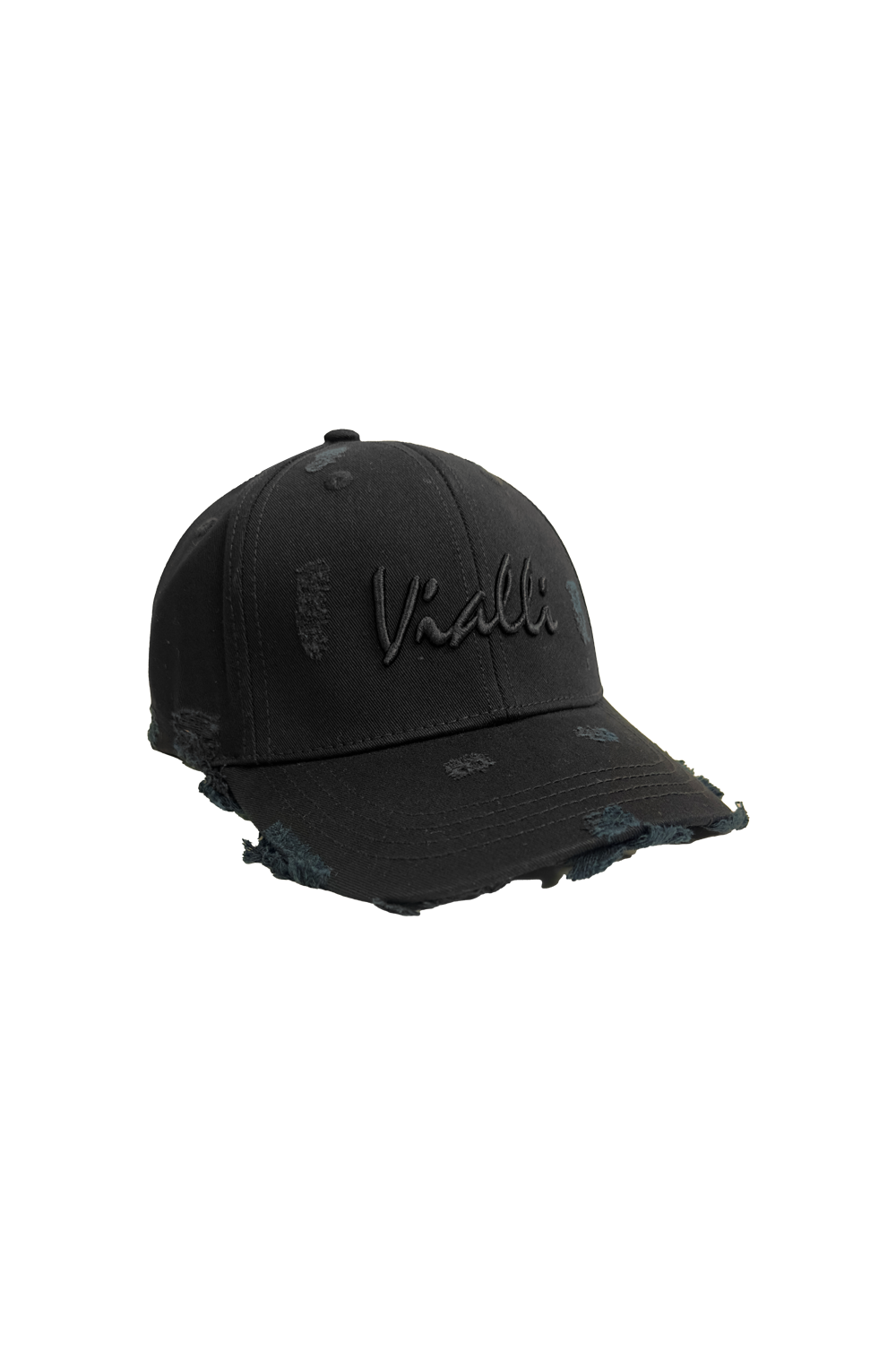 Vialli Grinded Black Cotton Cap: Distressed Style with Embroidered Logo