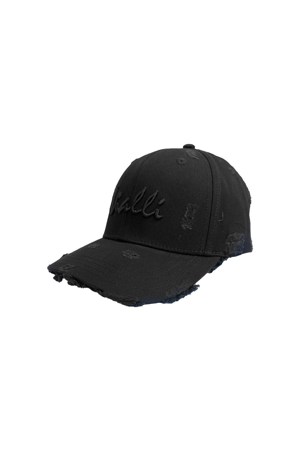 Vialli Grinded Black Cotton Cap: Distressed Style with Embroidered Logo