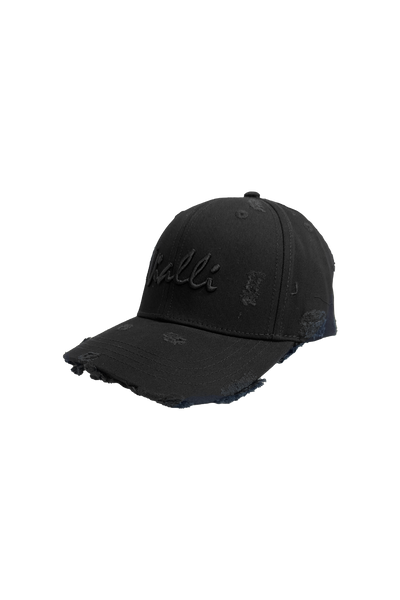 Vialli Grinded Black Cotton Cap: Distressed Style with Embroidered Logo