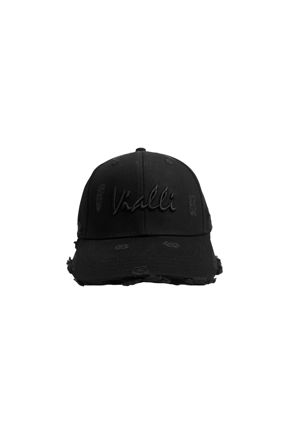 Vialli Grinded Black Cotton Cap: Distressed Style with Embroidered Logo