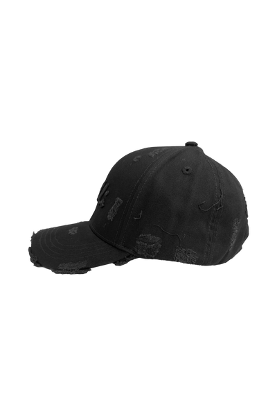 Vialli Grinded Black Cotton Cap: Distressed Style with Embroidered Logo