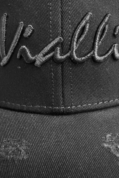 Vialli Grinded Black Cotton Cap: Distressed Style with Embroidered Logo