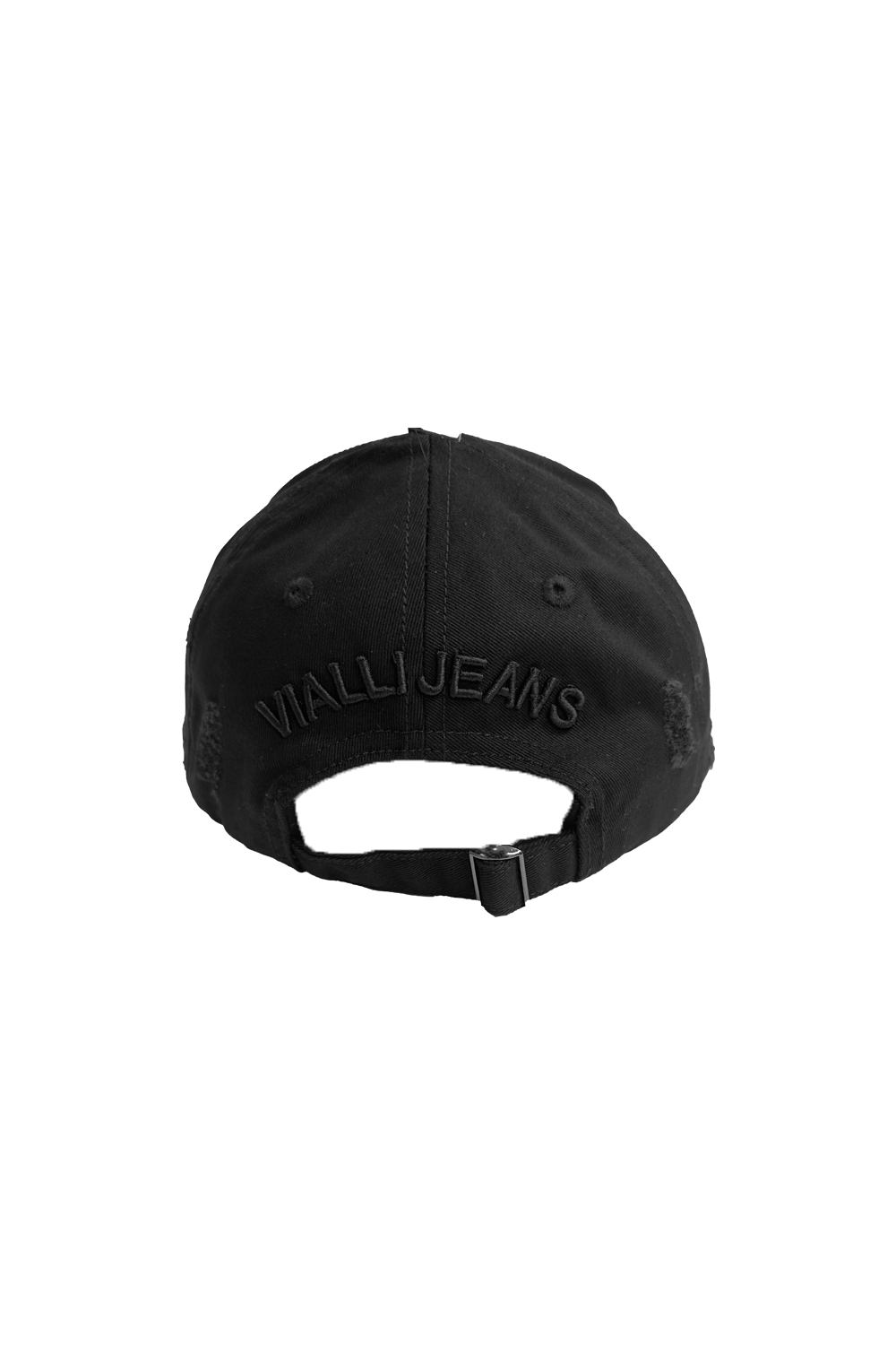 Vialli Grinded Black Cotton Cap: Distressed Style with Embroidered Logo