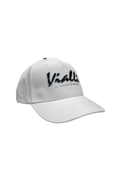 Vialli Infinity Cap: Premium White Cotton, Rainbow Foil Graphic, Breathable Design