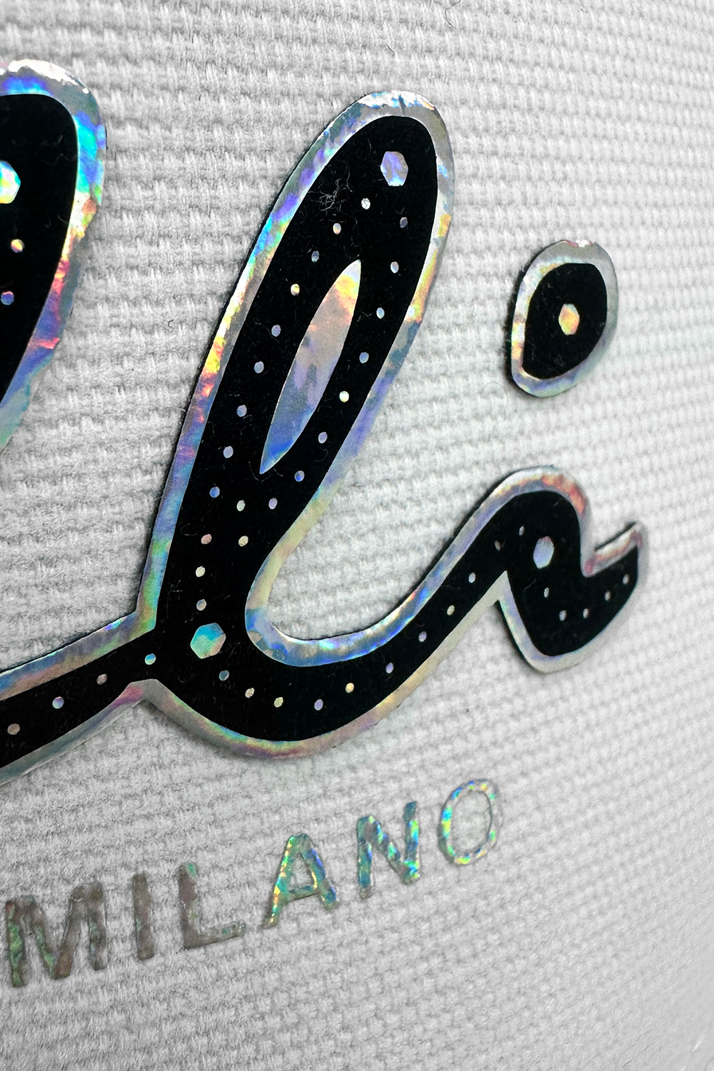 Vialli Infinity Cap: Premium White Cotton, Rainbow Foil Graphic, Breathable Design
