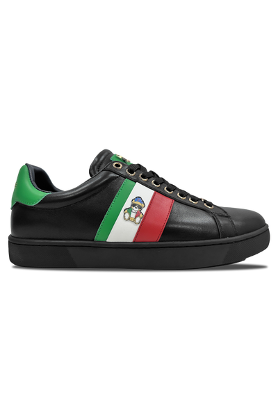 Vialli Socrato Black Low-Cut Sneaker with Italian Colors & Teddy Icon