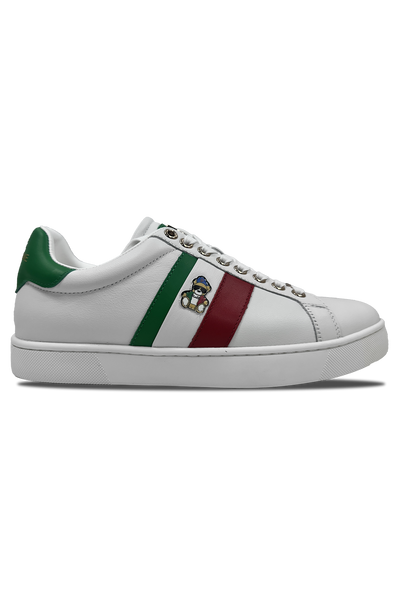Vialli Socrato Low-Cut White Sneaker with Italian Flag and Teddy Icon