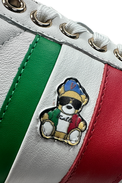 Vialli Socrato Low-Cut White Sneaker with Italian Flag and Teddy Icon