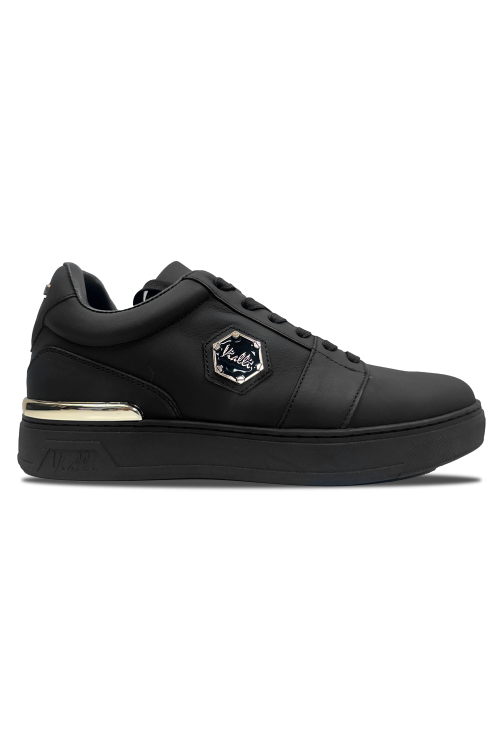Vialli Sylla Black Low-Cut Lace-Up Sneaker with Hexagonal Undersole and Gold Accents