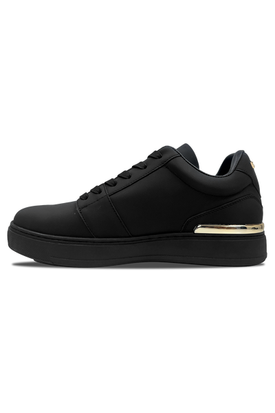 Vialli Sylla Black Low-Cut Lace-Up Sneaker with Hexagonal Undersole and Gold Accents