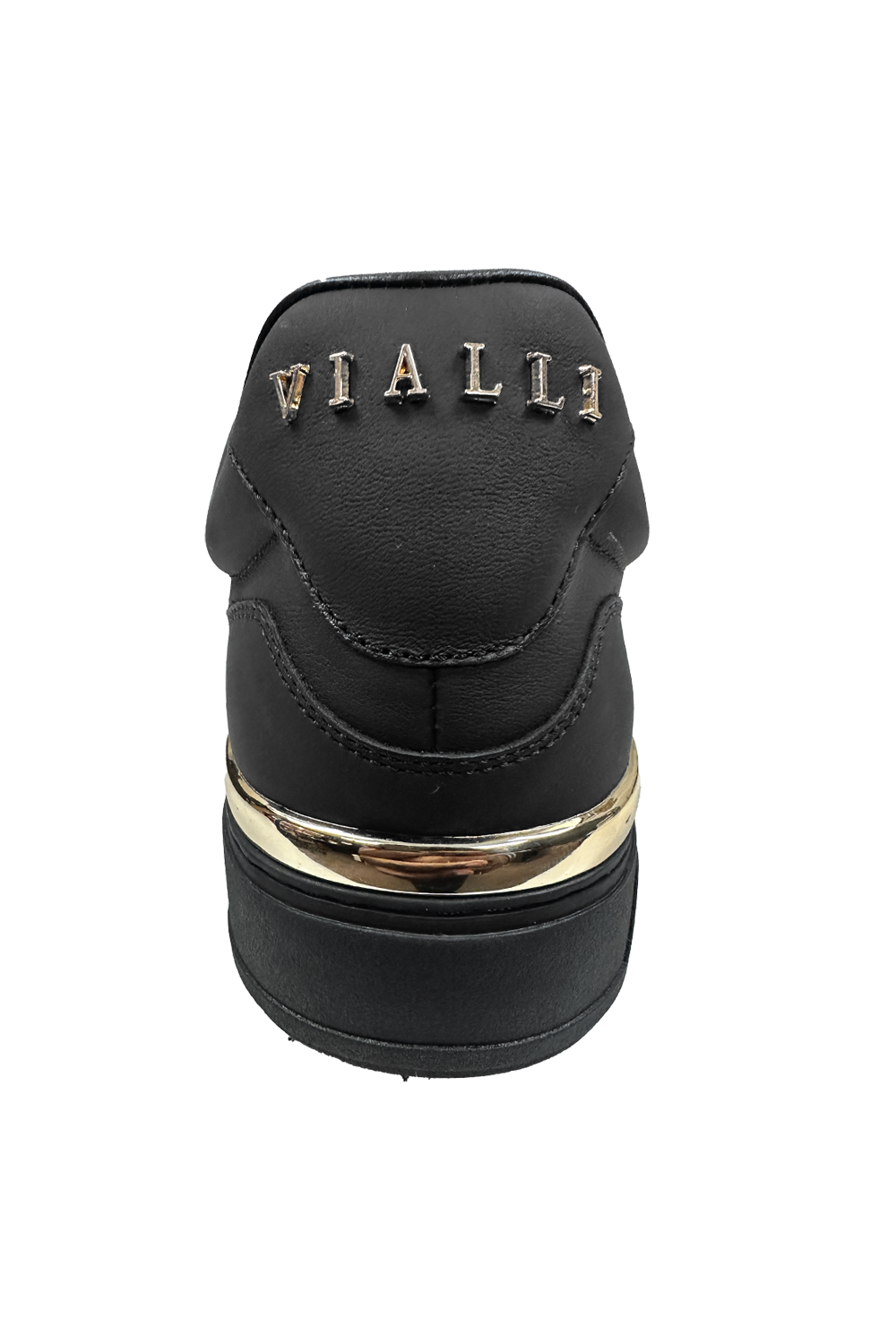 Vialli Sylla Black Low-Cut Lace-Up Sneaker with Hexagonal Undersole and Gold Accents