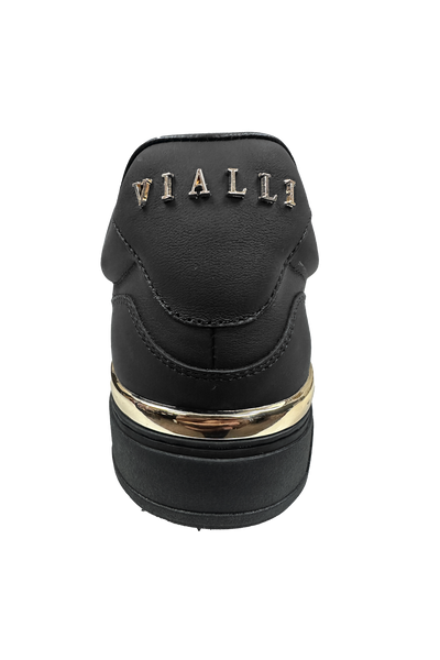 Vialli Sylla Black Low-Cut Lace-Up Sneaker with Hexagonal Undersole and Gold Accents
