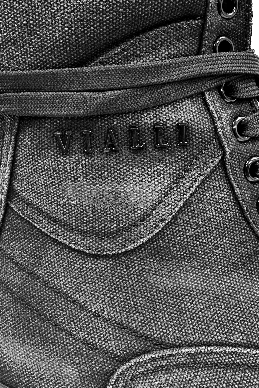 Vialli Mezzo Hi-Boot: Stylish Black Lace-Up Denim Boots with Side Zipper
