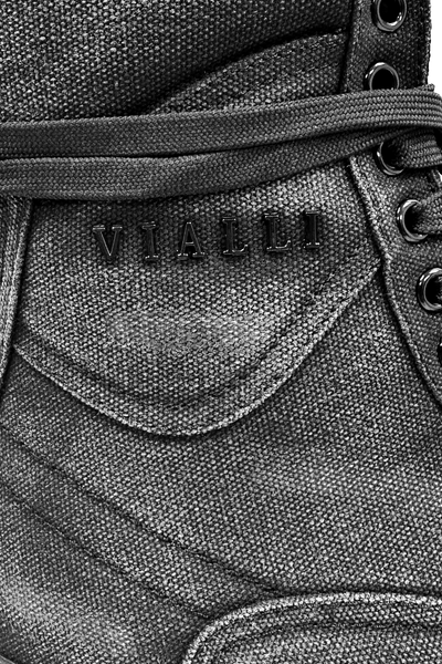 Vialli Mezzo Hi-Boot: Stylish Black Lace-Up Denim Boots with Side Zipper