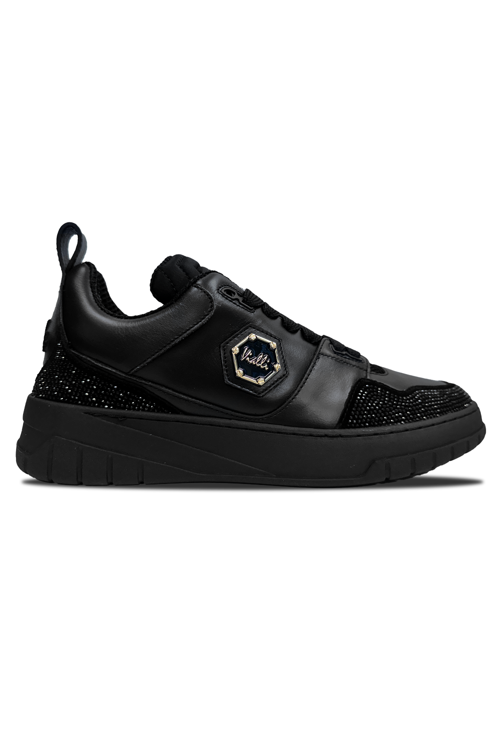 Vialli Bosetti Men's Black Low-Cut Sneaker with Diamanté Studs