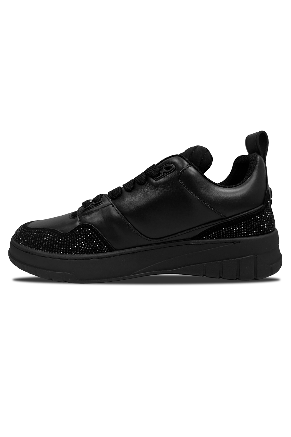 Vialli Bosetti Men's Black Low-Cut Sneaker with Diamanté Studs