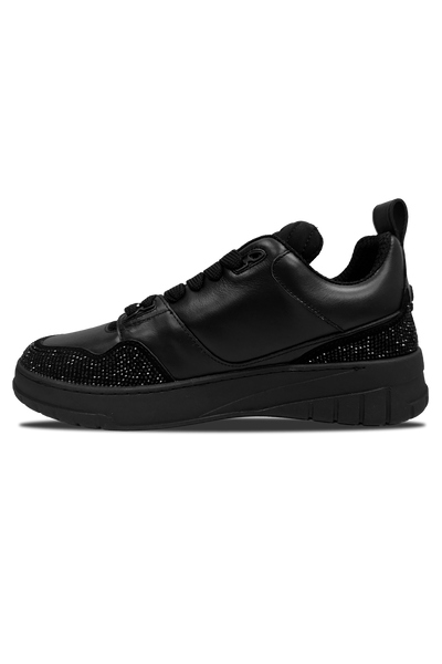 Vialli Bosetti Men's Black Low-Cut Sneaker with Diamanté Studs
