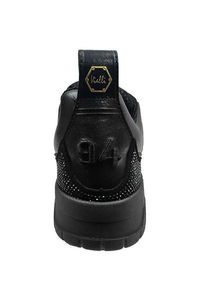 Vialli Bosetti Men's Black Low-Cut Sneaker with Diamanté Studs