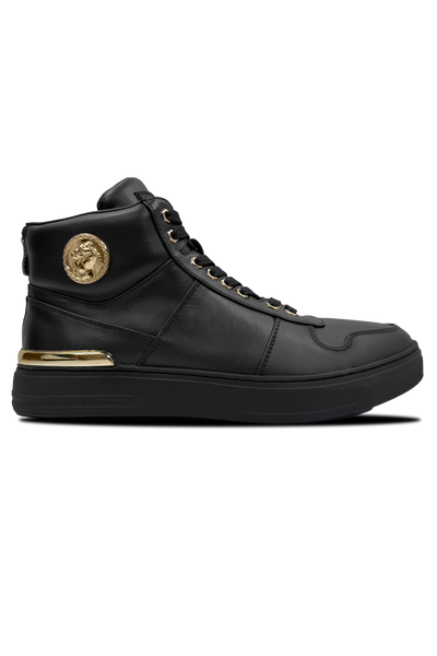 Fischetti Mid Boot: Sleek Black Lace-Up Design with Gold Accents