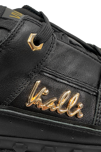 Vialli Rello Men's Black Low-Cut Lace-Up Sneaker with Gold Accents