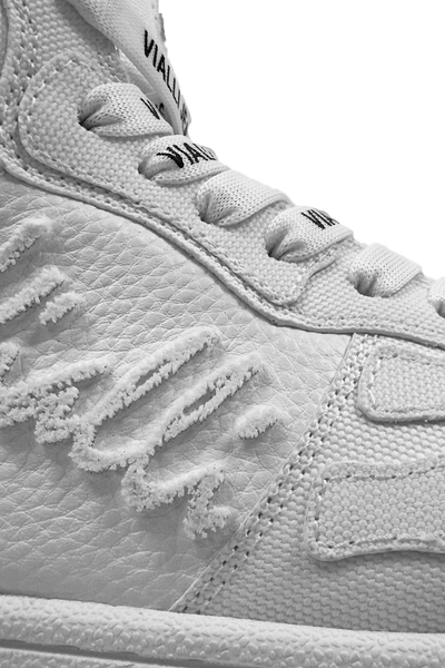 Vialli Gallinari Mid Boot: Sleek White Lace-Up Sneaker with Unique Details