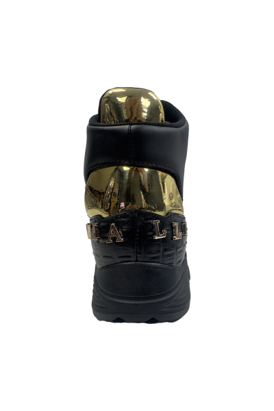 Vialli Matteo Mid Boots: Black and Gold Mid-Calf Lace-Up Luxury Footwear