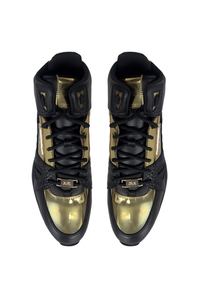 Vialli Matteo Mid Boots: Black and Gold Mid-Calf Lace-Up Luxury Footwear
