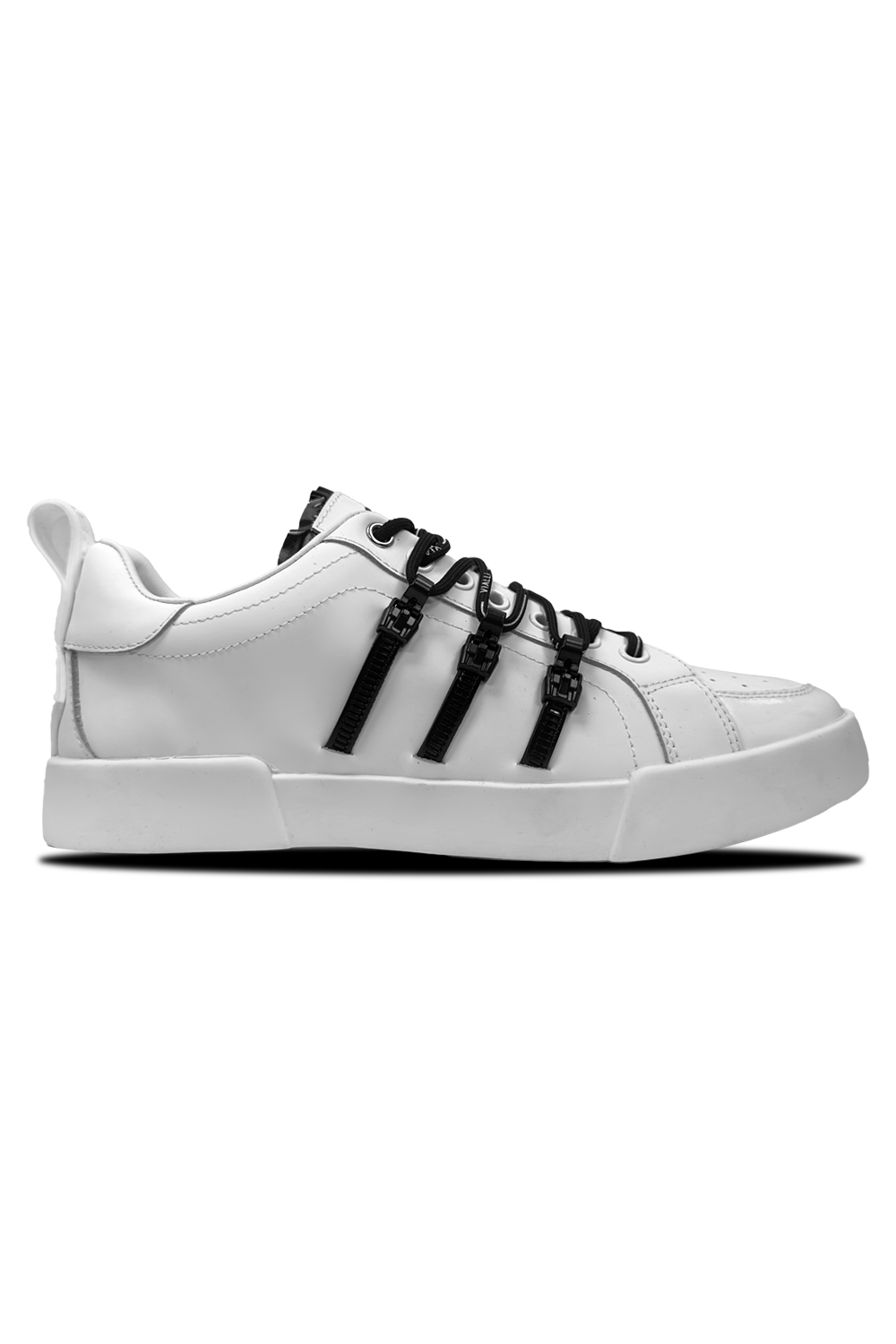 Vialli Romeo White Leather Sneaker with Logo-Clasps and Lace-Up Closure