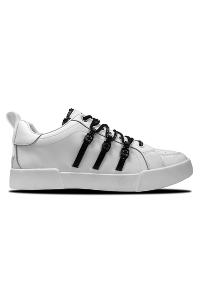 Vialli Romeo White Leather Sneaker with Logo-Clasps and Lace-Up Closure