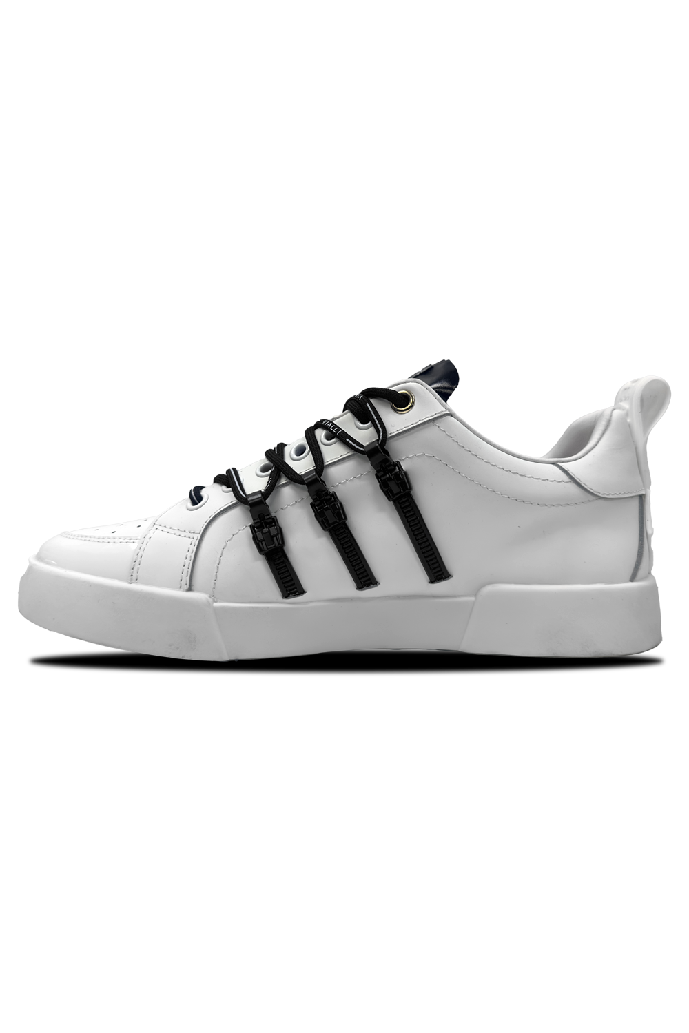 Vialli Romeo White Leather Sneaker with Logo-Clasps and Lace-Up Closure