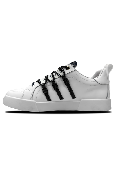 Vialli Romeo White Leather Sneaker with Logo-Clasps and Lace-Up Closure