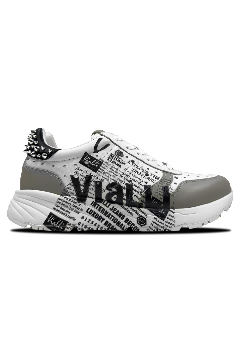 Vialli Francesco Men's White Spiked Stud Detail Perforated Fashion Sneakers