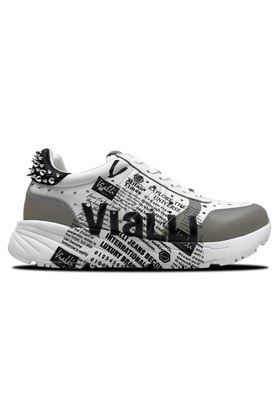 Vialli Francesco Men's White Spiked Stud Detail Perforated Fashion Sneakers