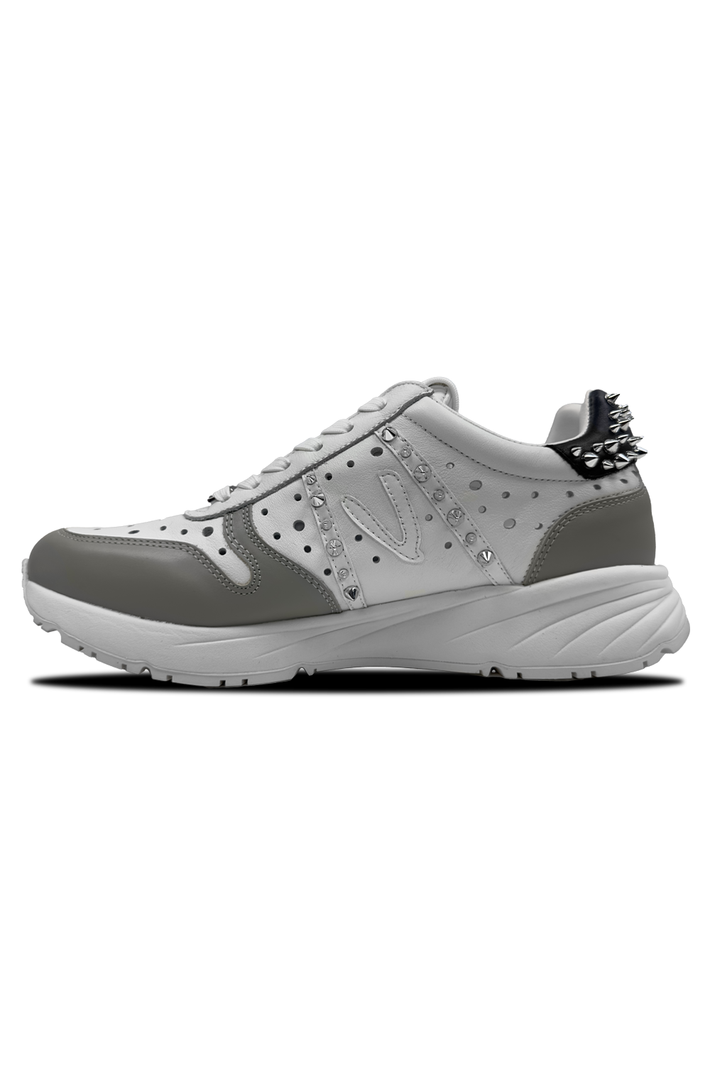 Vialli Francesco Men's White Spiked Stud Detail Perforated Fashion Sneakers