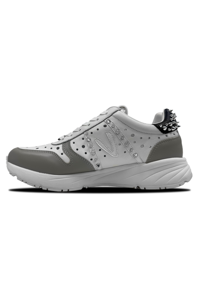 Vialli Francesco Men's White Spiked Stud Detail Perforated Fashion Sneakers