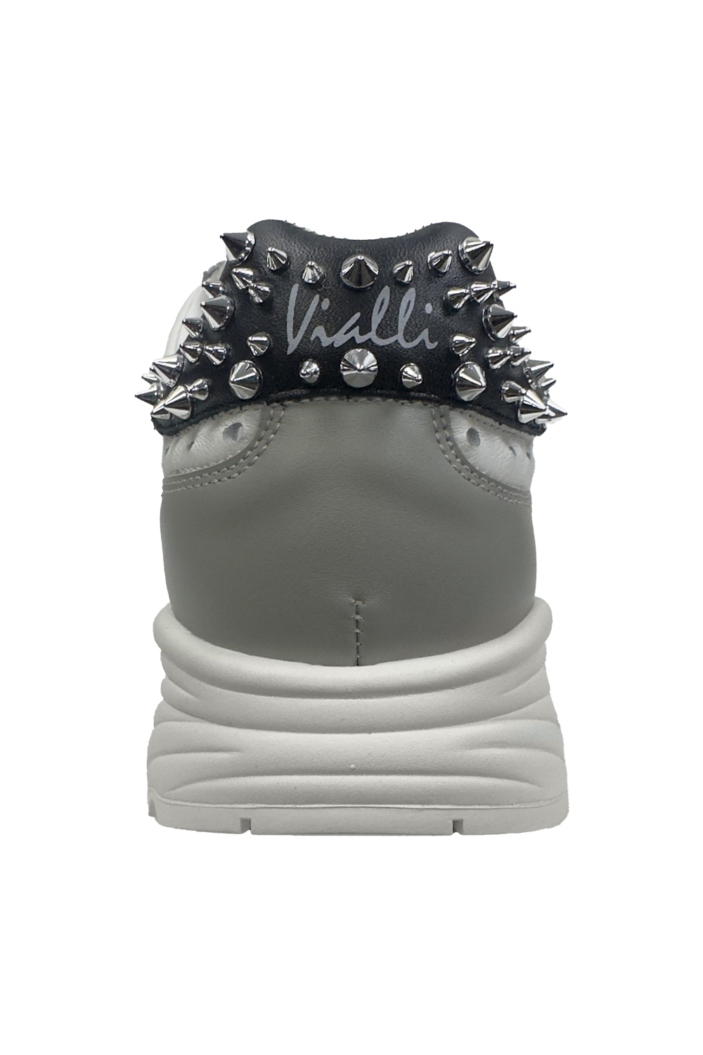 Vialli Francesco Men's White Spiked Stud Detail Perforated Fashion Sneakers