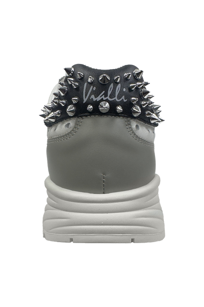 Vialli Francesco Men's White Spiked Stud Detail Perforated Fashion Sneakers