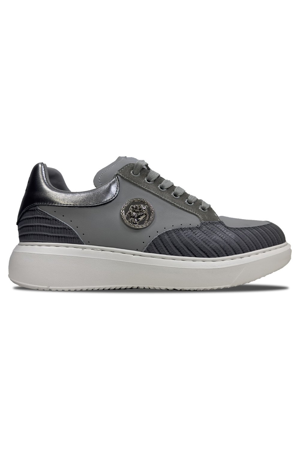Vialli Rufoli Python Grey Sneaker: Stylish Lace-Up Design with Hexagonal Logo