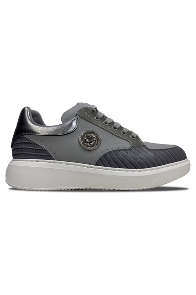 Vialli Rufoli Python Grey Sneaker: Stylish Lace-Up Design with Hexagonal Logo