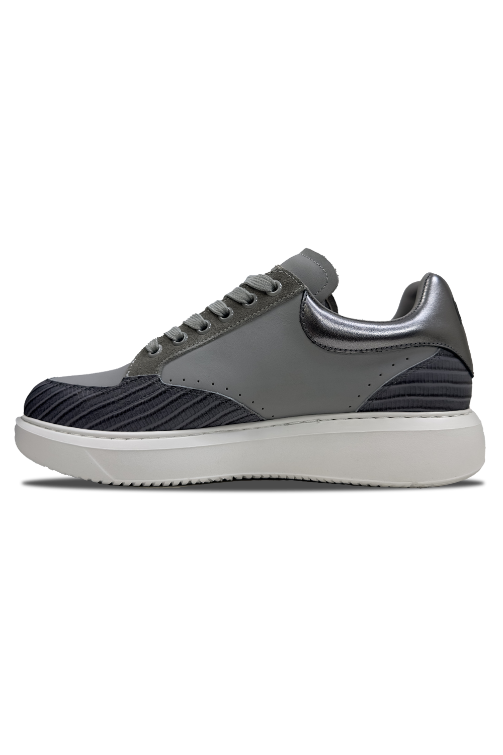 Vialli Rufoli Python Grey Sneaker: Stylish Lace-Up Design with Hexagonal Logo