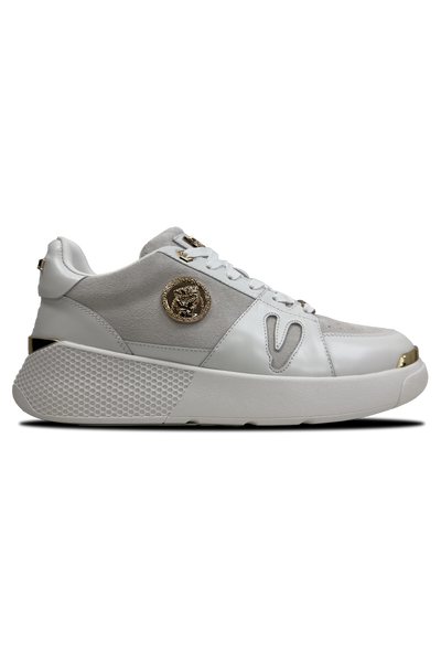Vialli Galani Low-Cut Cream Patent Sneaker with Gold Accents for Men