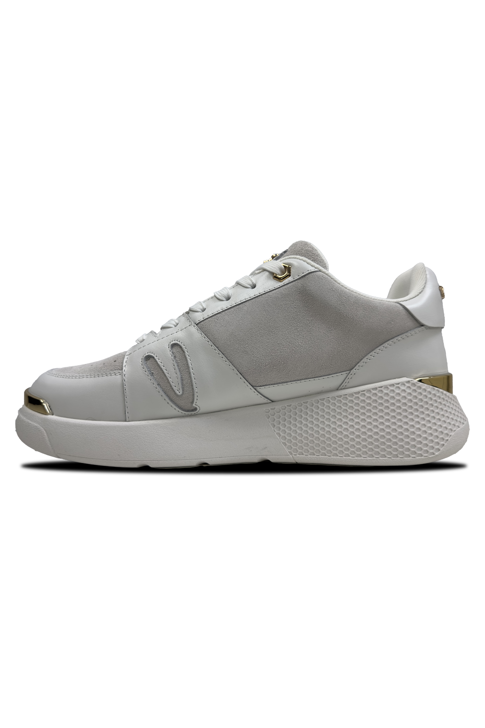 Vialli Galani Low-Cut Cream Patent Sneaker with Gold Accents for Men