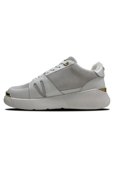 Vialli Galani Low-Cut Cream Patent Sneaker with Gold Accents for Men