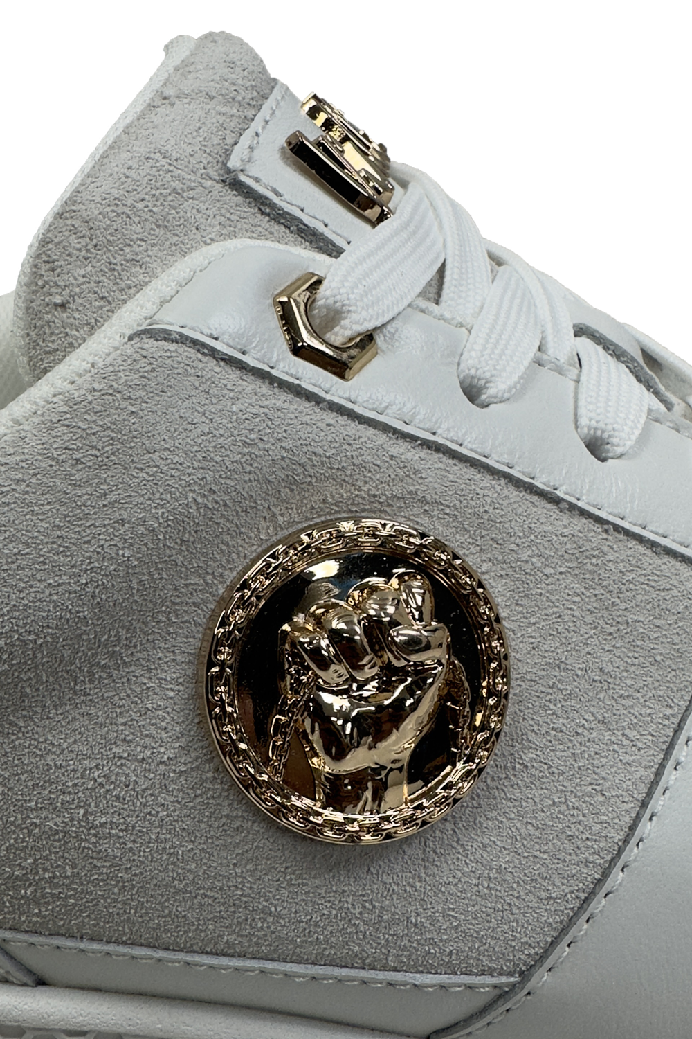 Vialli Galani Low-Cut Cream Patent Sneaker with Gold Accents for Men