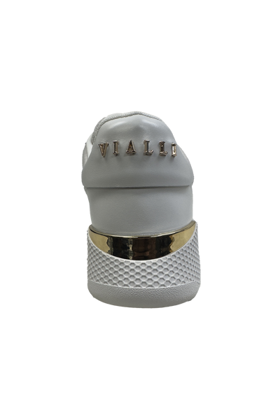 Vialli Galani Low-Cut Cream Patent Sneaker with Gold Accents for Men