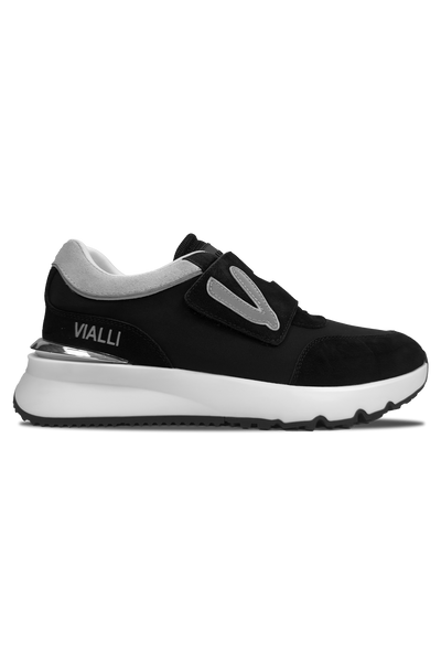 Vialli Orsi Black Winter Sneaker with Secure Velcro Strap & Silver Detail